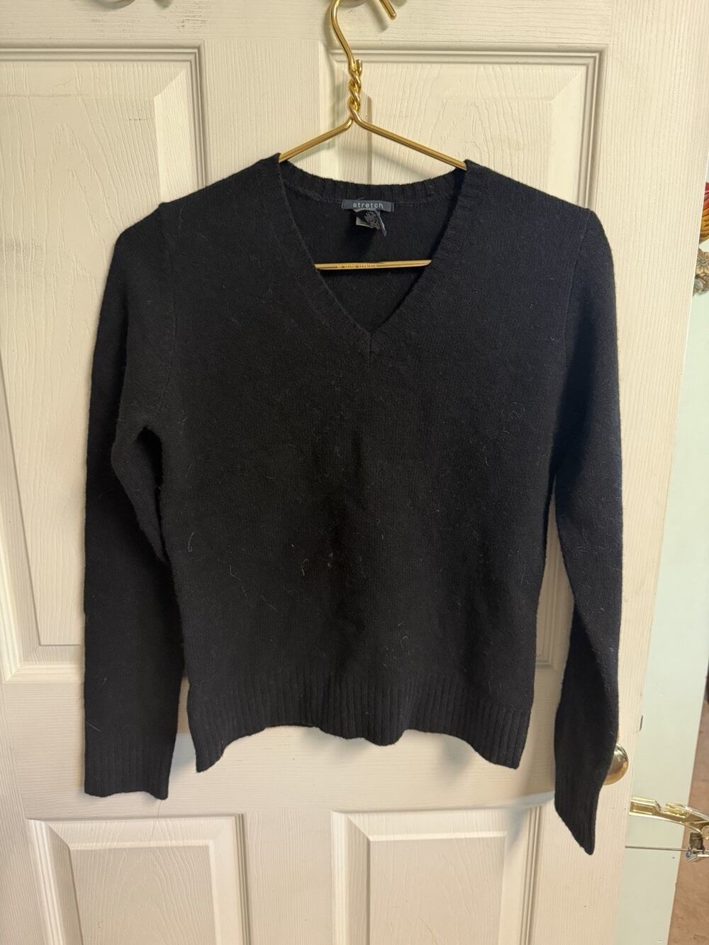 Gap Sweater LambsWool Stretch Black V Neck Long Sleeve Small 34w 21L Womens